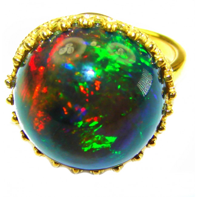 A Milky Way Genuine 24.9 carat Black Opal 18K Gold over .925 Sterling Silver handmade Ring size 8 1/4