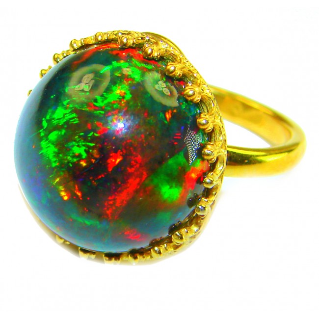 A Milky Way Genuine 24.9 carat Black Opal 18K Gold over .925 Sterling Silver handmade Ring size 8 1/4