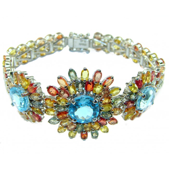 Authentic Swiss Blue Topaz Sapphire .925 Sterling Silver handcrafted Statement Bracelet