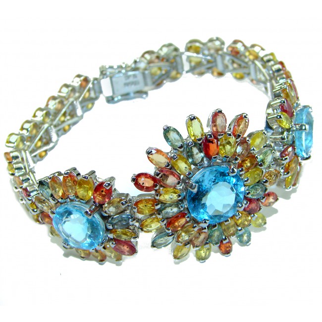 Authentic Swiss Blue Topaz Sapphire .925 Sterling Silver handcrafted Statement Bracelet