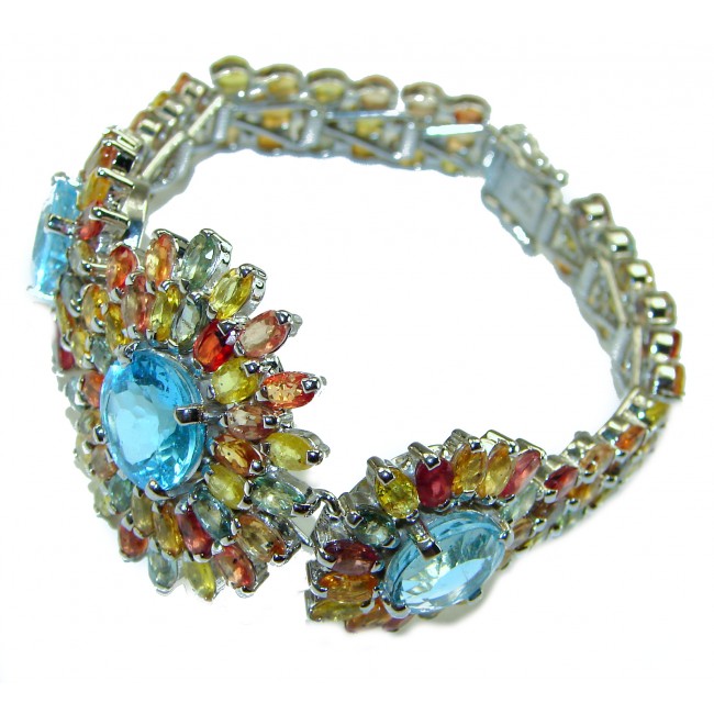 Authentic Swiss Blue Topaz Sapphire .925 Sterling Silver handcrafted Statement Bracelet