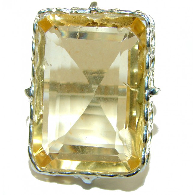 45.8 carat Genuine Lemon Quartz .925 Sterling Silver handcrafted Solid ring size 7 3/4