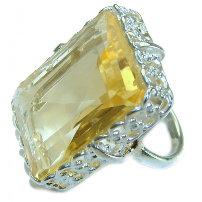 45.8 carat Genuine Lemon Quartz .925 Sterling Silver handcrafted Solid ring size 7 3/4