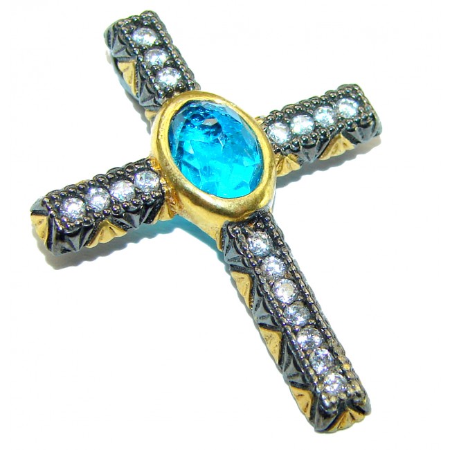 Marvelous Swiss Blue Topaz Sterling Silver Pendant / Cross