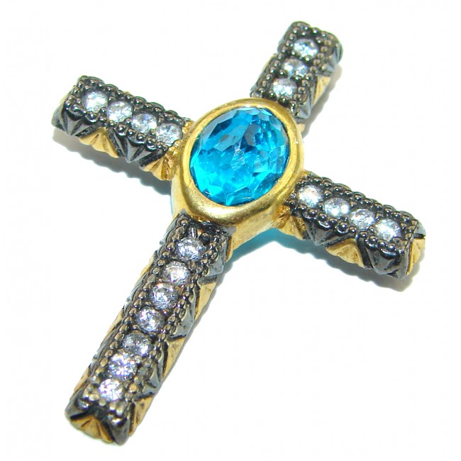 Marvelous Swiss Blue Topaz Sterling Silver Pendant / Cross