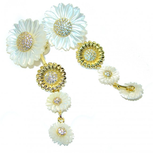 White Flowers Blister Pearl 14K Gold over .925 Sterling Silver handcrafted Earrings