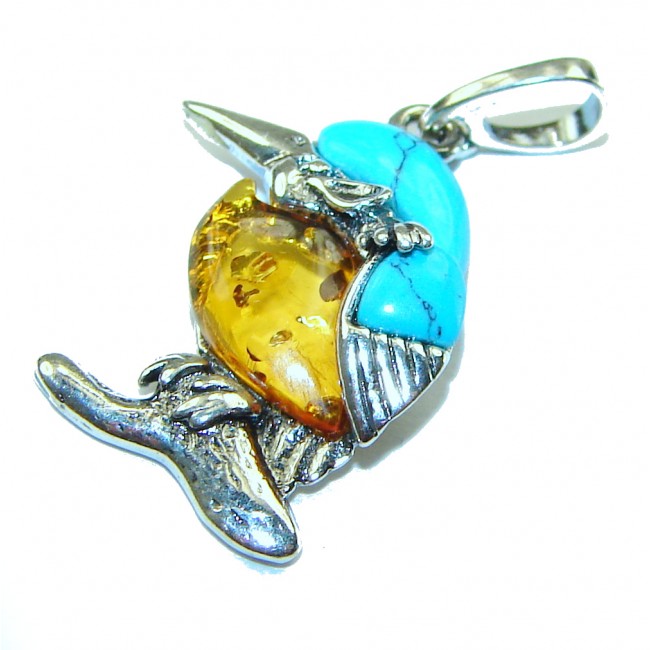 Summer Bird Amber Turquoise .925 Sterling Silver handmade Pendant