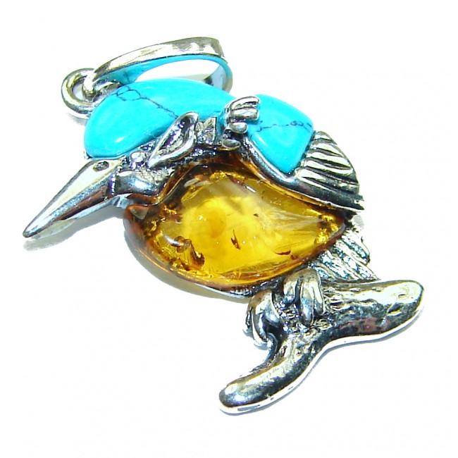 Summer Bird Amber Turquoise .925 Sterling Silver handmade Pendant