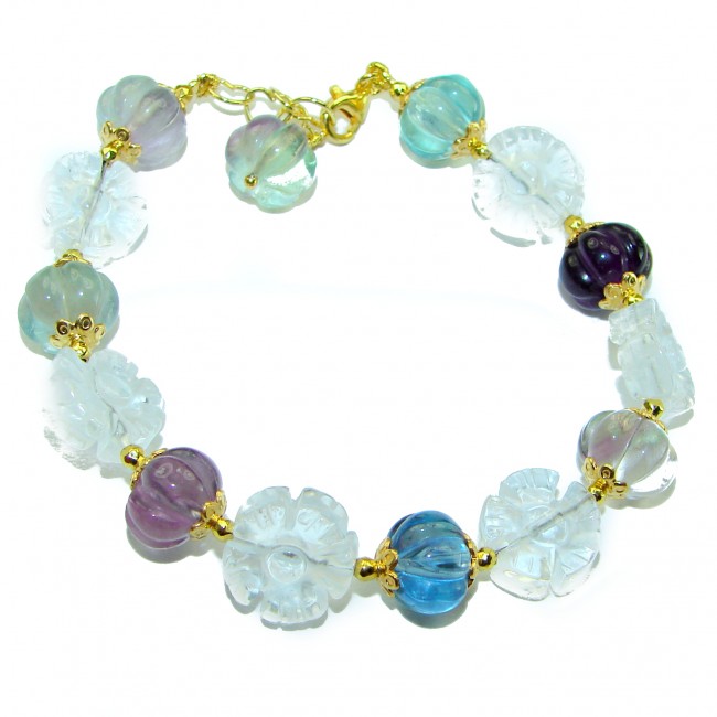 Top quality Genuine carved Fluorite Mountain Crystal .925 Sterling Silver handcrafted bracelet