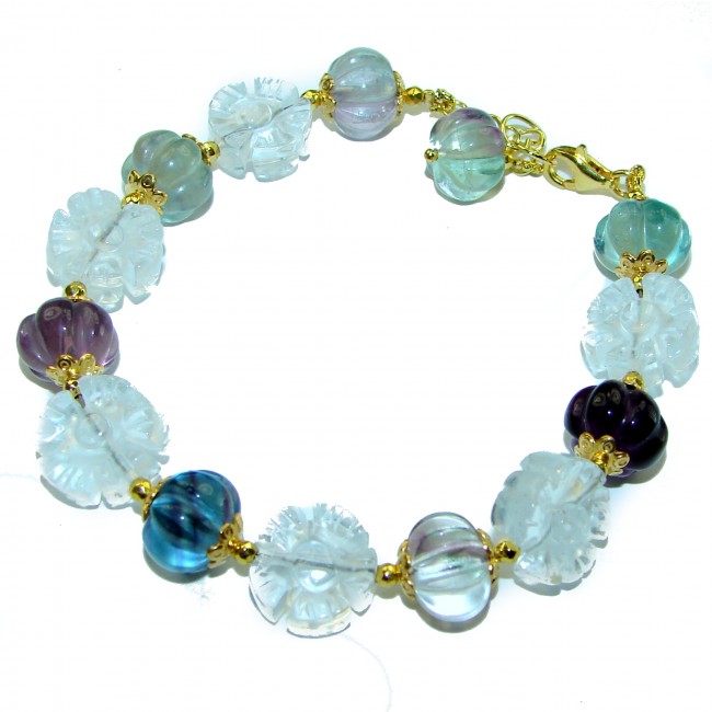 Top quality Genuine carved Fluorite Mountain Crystal .925 Sterling Silver handcrafted bracelet