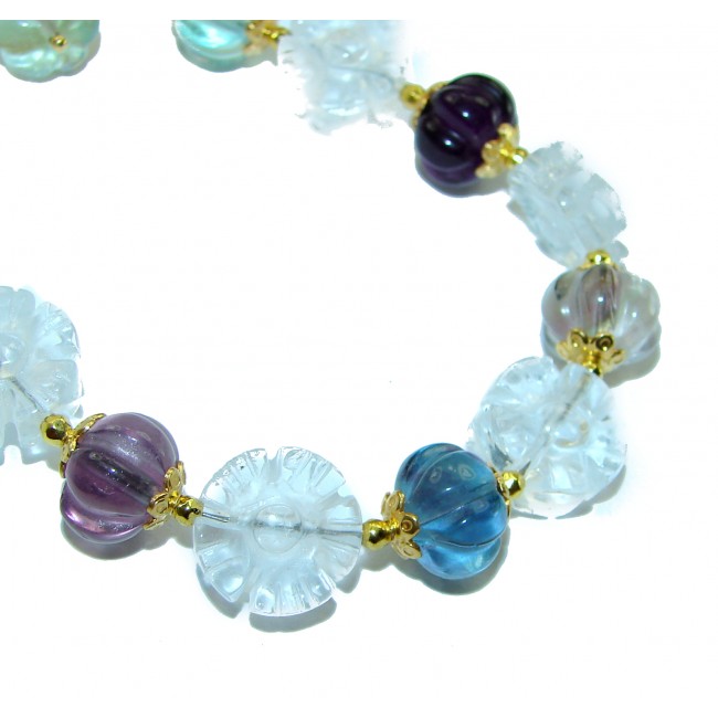 Top quality Genuine carved Fluorite Mountain Crystal .925 Sterling Silver handcrafted bracelet