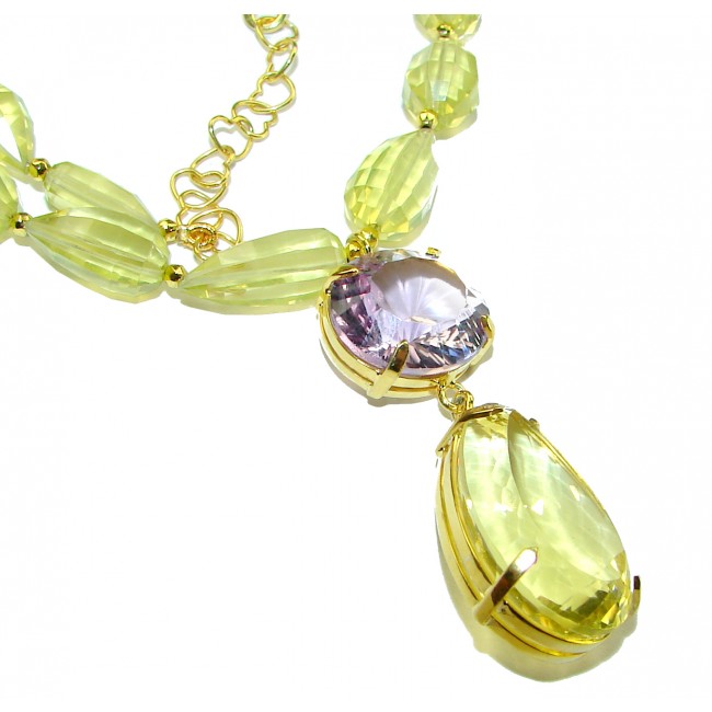 Spectacular briolette cut Lemon Quartz 14K Gold over .925 Sterling Silver handcrafted Necklace