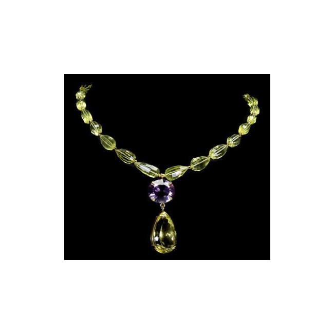 Spectacular briolette cut Lemon Quartz 14K Gold over .925 Sterling Silver handcrafted Necklace