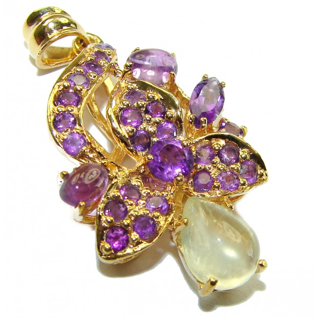 Exotic Flowers Amethyst 14K Gold over .925 Sterling Silver handcrafted .925 Sterling Silver handmade Pendant