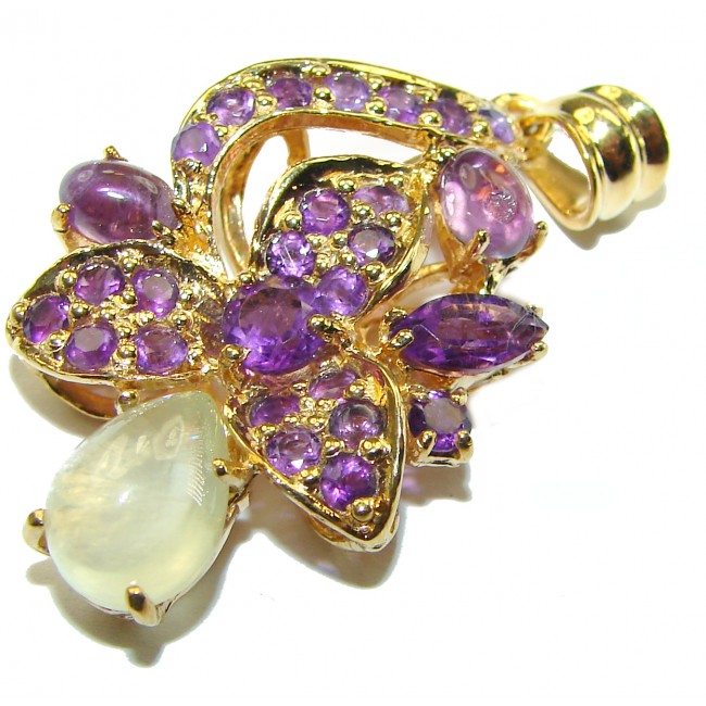 Exotic Flowers Amethyst 14K Gold over .925 Sterling Silver handcrafted .925 Sterling Silver handmade Pendant