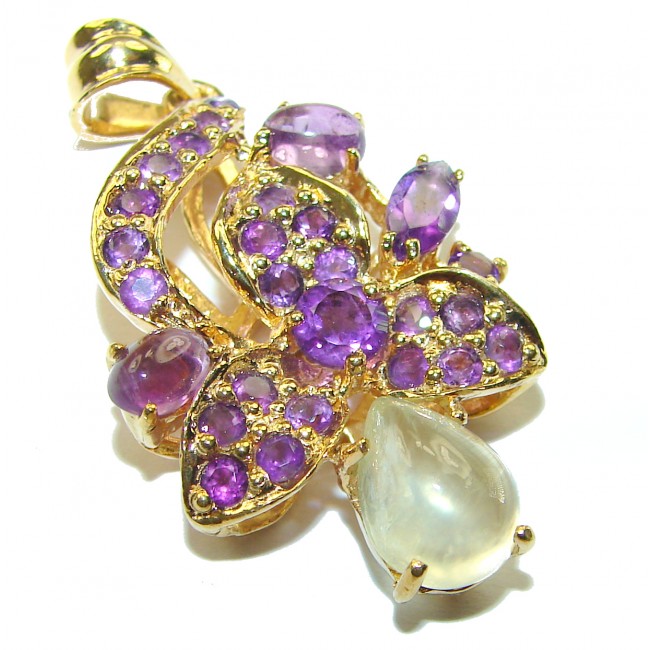 Exotic Flowers Amethyst 14K Gold over .925 Sterling Silver handcrafted .925 Sterling Silver handmade Pendant