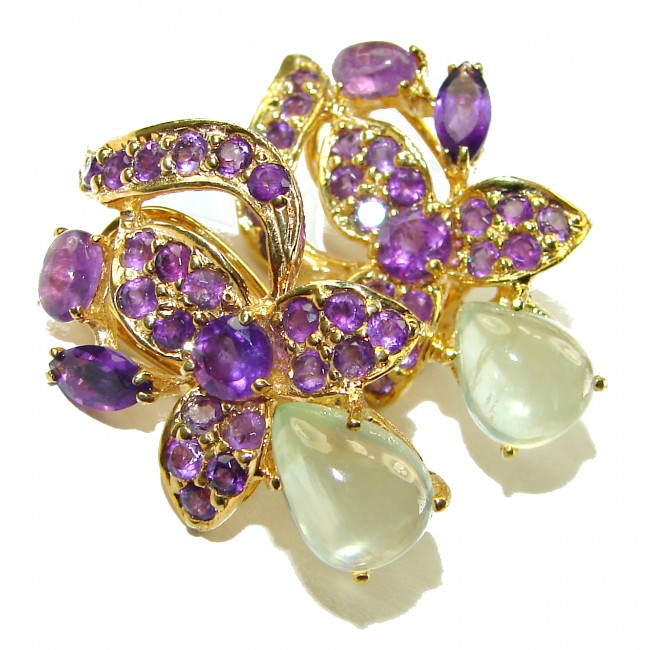 Exotic Flowers Amethyst 14K Gold over .925 Sterling Silver handmade Statement earrings