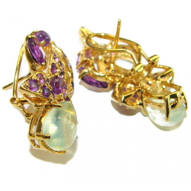 Exotic Flowers Amethyst 14K Gold over .925 Sterling Silver handmade Statement earrings