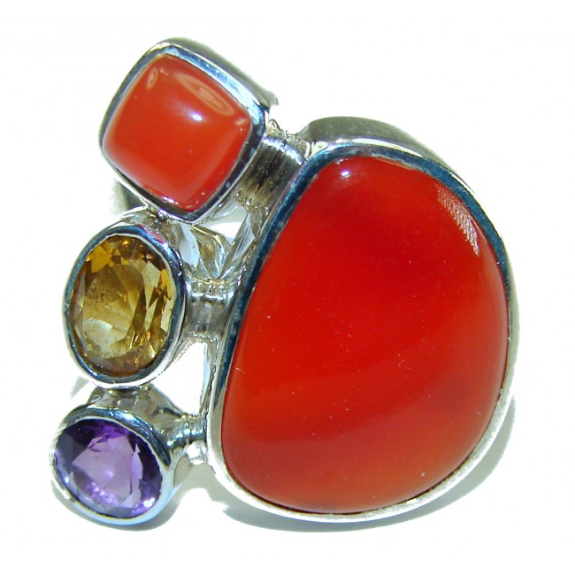 Orange Power Carnelian .925 Sterling Silver handmade ring s. 8