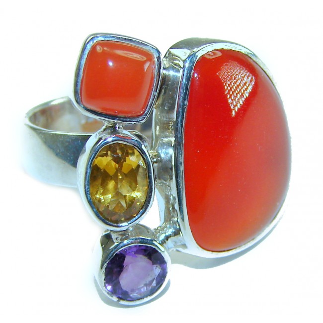 Orange Power Carnelian .925 Sterling Silver handmade ring s. 8