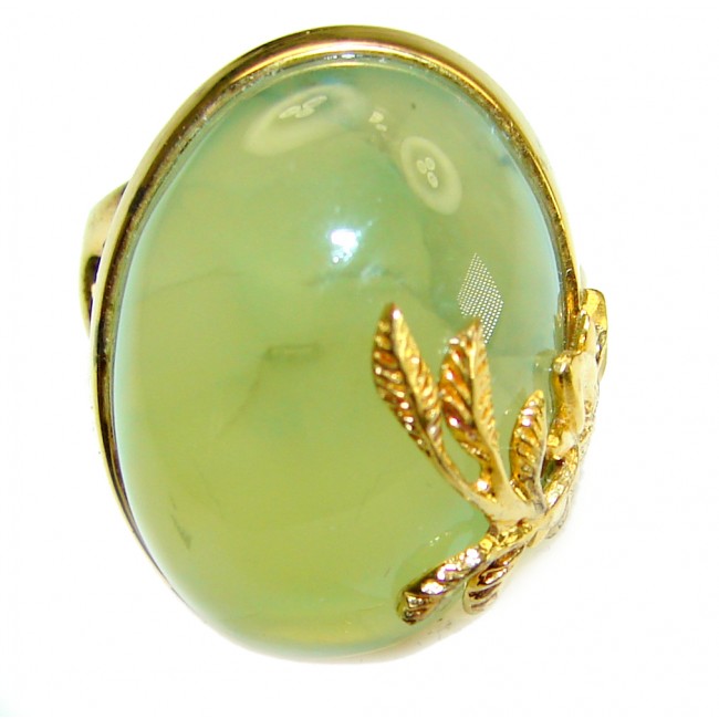 Natural Moss Prehnite 14K Gold over .925 Sterling Silver handmade ring s. 7 3/4