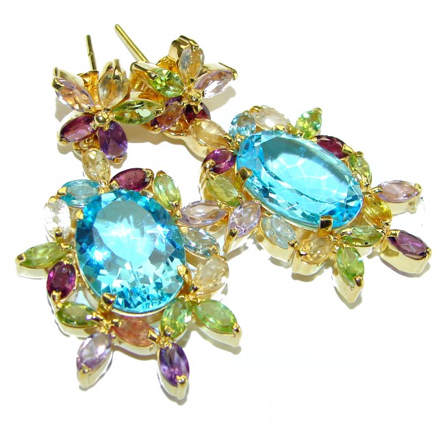 Blue Blast Style authentic Aquamarine 14K Gold over .925 Sterling Silver Handcrafted earrings