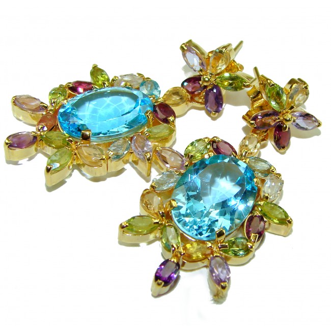 Blue Blast Style authentic Aquamarine 14K Gold over .925 Sterling Silver Handcrafted earrings