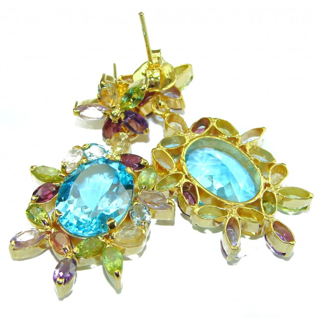 Blue Blast Style authentic Aquamarine 14K Gold over .925 Sterling Silver Handcrafted earrings