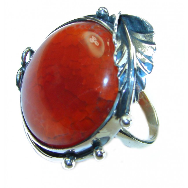 Genuine Mexican Agate .925 Sterling Silver handmade Ring size 9