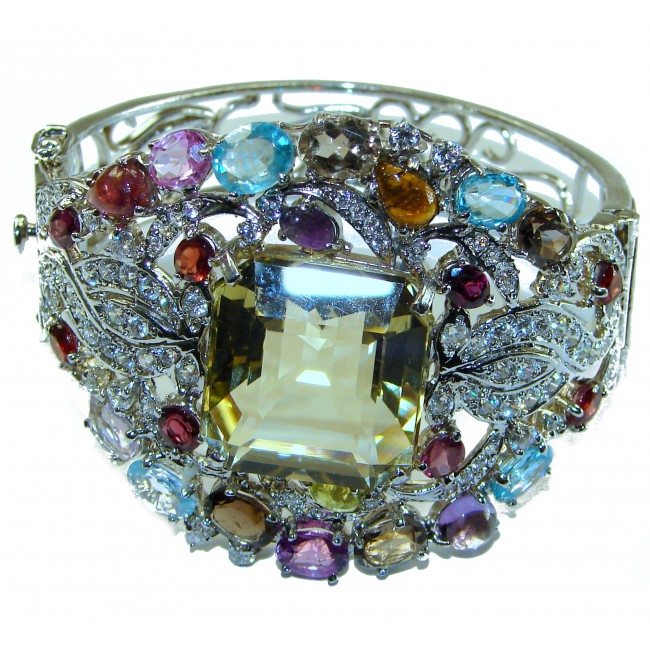 Absolutely Spectacular authentic Multi gems .925 Sterling Silver handmade bangle Bracelet