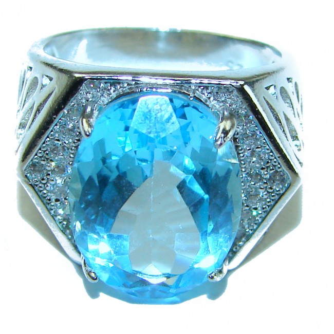 12.8 carat oval cut Swiss Blue Topaz .925 Sterling Silver handmade Ring size 7 3/4