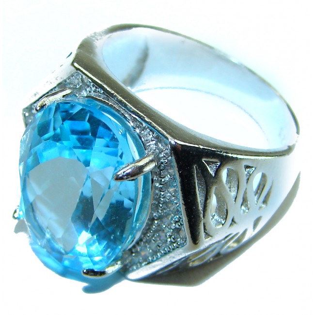 12.8 carat oval cut Swiss Blue Topaz .925 Sterling Silver handmade Ring size 7 3/4