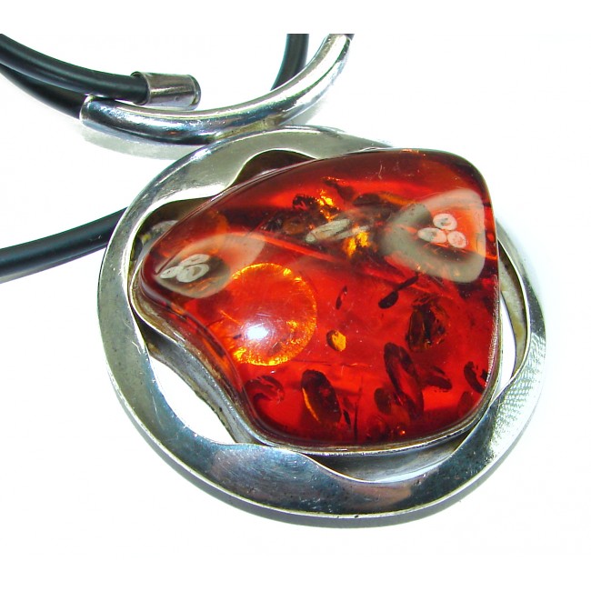 Natural Beauty Golden Polish Amber .925 Sterling Silver lether and handmade necklace