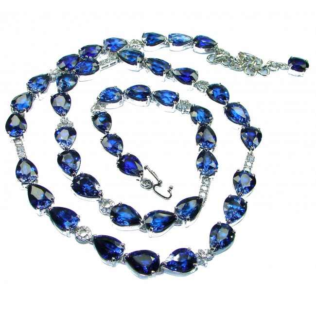 Her Majesty London Blue Topaz .925 Sterling Silver 26 inches handcrafted Statement Necklace