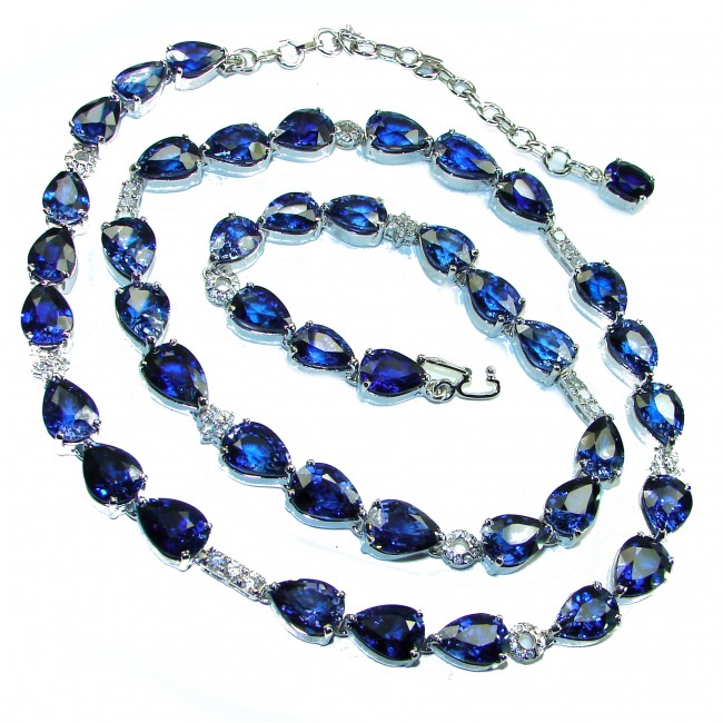 Her Majesty London Blue Topaz .925 Sterling Silver 26 inches handcrafted Statement Necklace