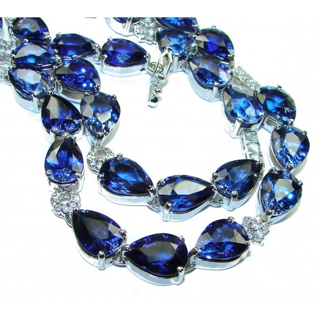 Her Majesty London Blue Topaz .925 Sterling Silver 26 inches handcrafted Statement Necklace