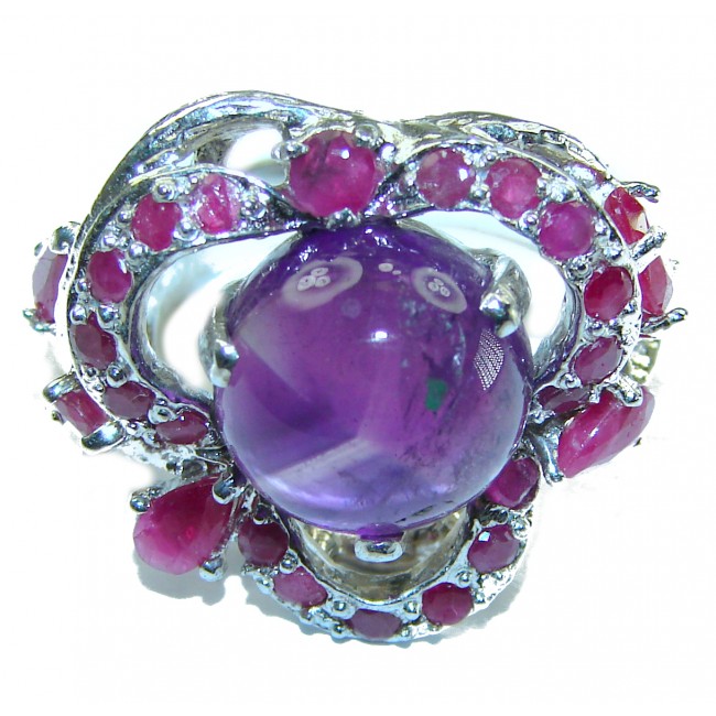 Purple Amethyst .925 Sterling Silver Handcrafted Large Ring size 8 1/2