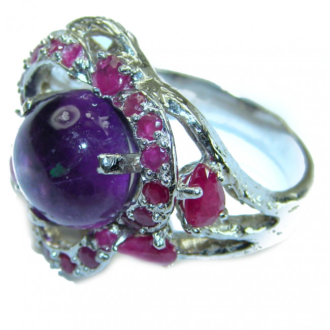 Purple Amethyst .925 Sterling Silver Handcrafted Large Ring size 8 1/2