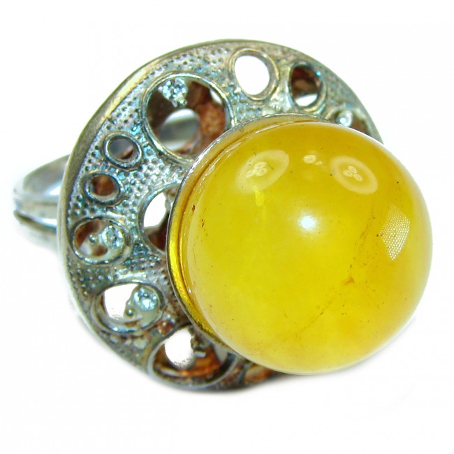 Modern Concept Natural Baltic Amber .925 Sterling Silver ring s. 8 3/4