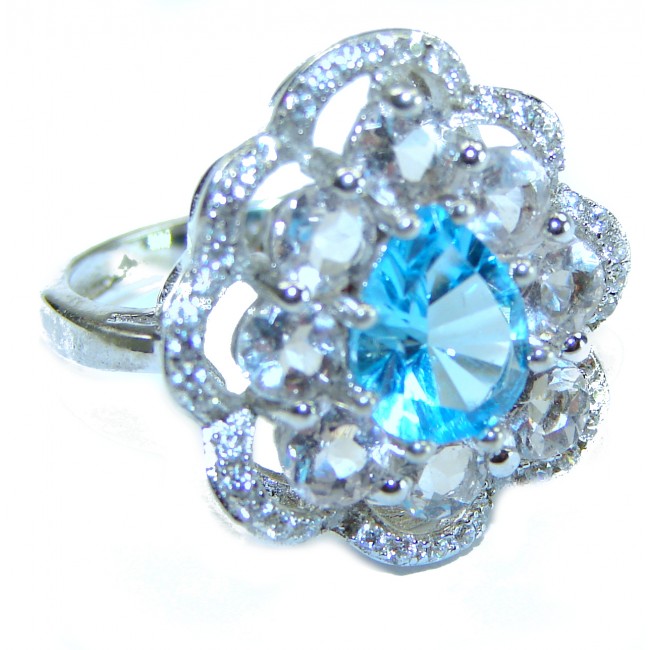 6.5 carat Fancy Swiss Blue Topaz .925 Sterling Silver handmade Ring size 6 1/4