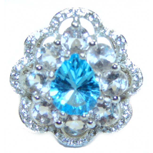 6.5 carat Fancy Swiss Blue Topaz .925 Sterling Silver handmade Ring size 6 1/4