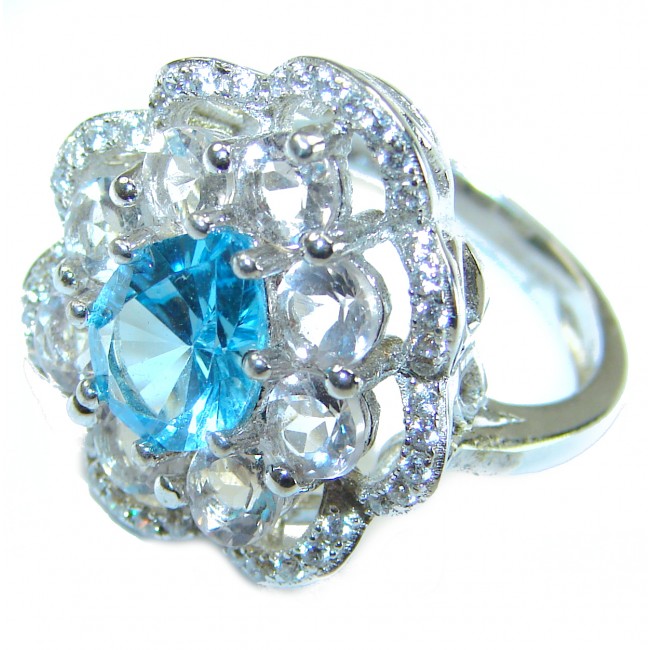 6.5 carat Fancy Swiss Blue Topaz .925 Sterling Silver handmade Ring size 6 1/4