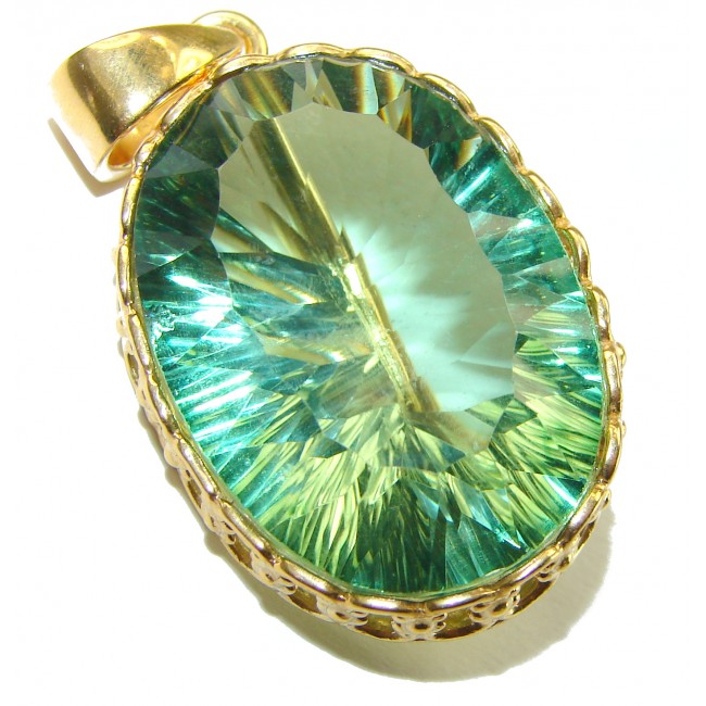 Superior quality 32.2 carat Fresh Green Topaz 14K Gold over .925 Sterling Silver Pendant