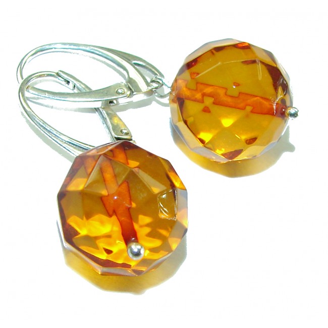 Faceted Baltic Polish Amber 14K Gold over .925 Sterling Silver Earrings