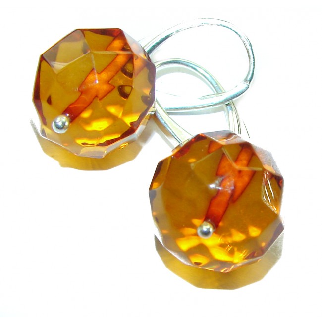 Faceted Baltic Polish Amber 14K Gold over .925 Sterling Silver Earrings