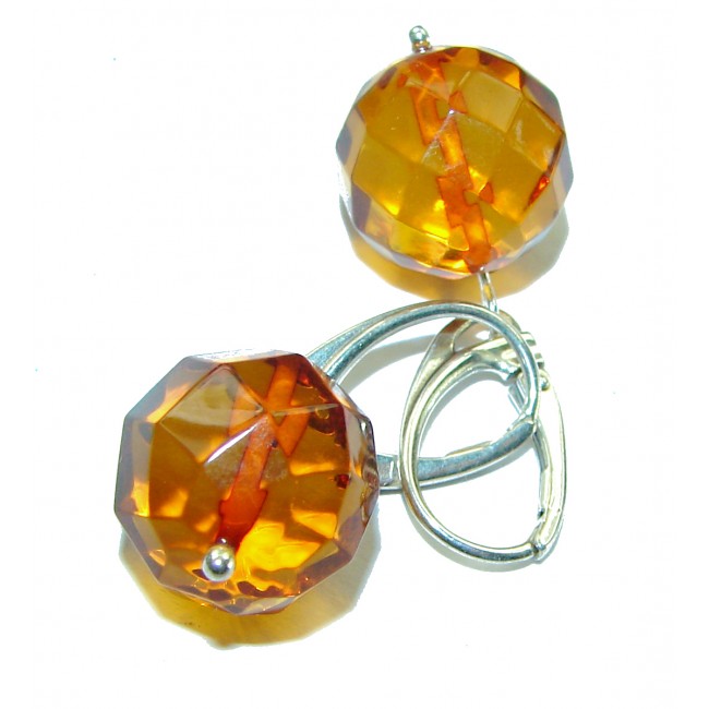 Faceted Baltic Polish Amber 14K Gold over .925 Sterling Silver Earrings