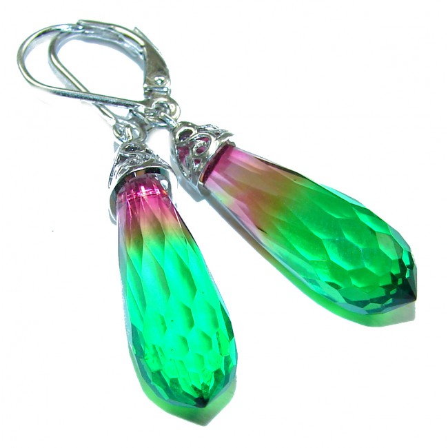 Precious Briolette cut Tourmaline .925 Sterling Silver handmade earrings