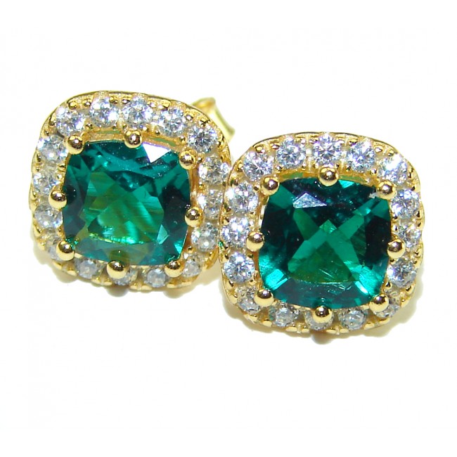 Green Emerald 14K Gold over .925 Sterling Silver handcrafted incredible earrings