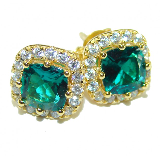 Green Emerald 14K Gold over .925 Sterling Silver handcrafted incredible earrings