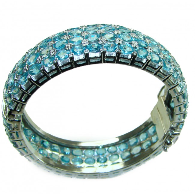 One of the kind Swiss Blue Topaz .925 Sterling Silver handmade bangle Bracelet